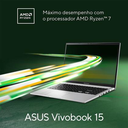 Imagem de Notebook ASUS Vivobook 15 M1502, AMD Ryzen 7 5825U, 16GB RAM, 512 GB SSD, KeepOS, Tela 15.6, FHD, Cool Silver - M1502YA-NJ612