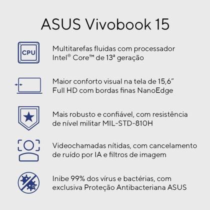 Imagem de Notebook ASUS Vivobook 15 X1504VA Intel Core i5 1334U 16Gb Ram 512GB SSD Linux KeepOS Intel Iris Xe Tela 15,6" LED FHD Blue - NJ1746