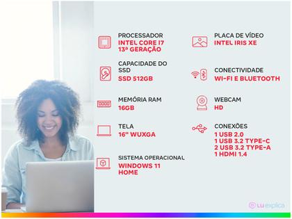 Imagem de Notebook ASUS Vivobook 16 X1605VA Intel Core i7 1355U 16Gb Ram 512Gb SSD Windows 11 Home Tela 16” IPS FHD Silver - MB763W