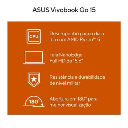 Imagem de Notebook ASUS Vivobook Go 15 AMD Ryzen 5 7520U 8GB RAM 512GB SSD Win 11 Home 15,6" E1504FA-NJ836W