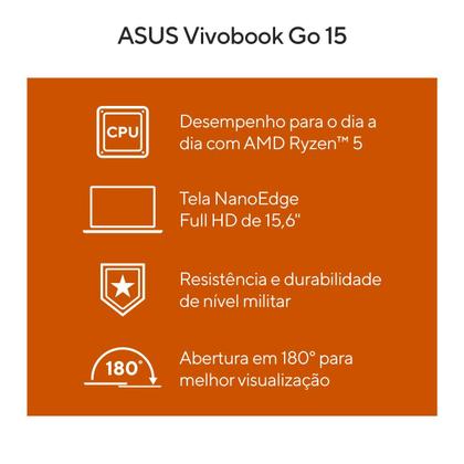 Imagem de Notebook ASUS Vivobook Go 15 E1504FA AMD Ryzen 5 16GB RAM 512GB SSD Windows 11 Home 15,6" LCD LED FHD nível IPS NJ1942W
