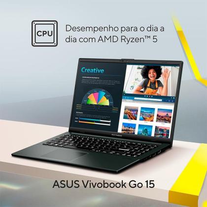 Imagem de Notebook ASUS VivoBook Go 15 E1504FA, AMD Ryzen 5 7520U, 8GB RAM, 512GB SSD, Tela 15.6" FHD, KeepOS, Preto - E1504FA-NJ732