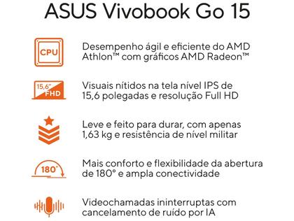 Imagem de Notebook ASUS Vivobook Go 15 E1504FA-BQ5313WS AMD Athlon 4GB RAM 128GB SSD 15,6" Full HD Windows 11 Microsoft 365 Personal Office 90NB0ZR5-M07ED0 Rosa