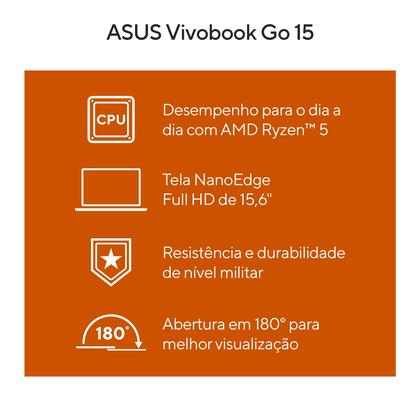 Imagem de Notebook ASUS Vivobook Go 15 E1504FA-NJ836W AMD Ryzen 5 7520U 2,8 GHz 8GB 512GB SSD Windows 11 Home 15,6" Full Hd Preto