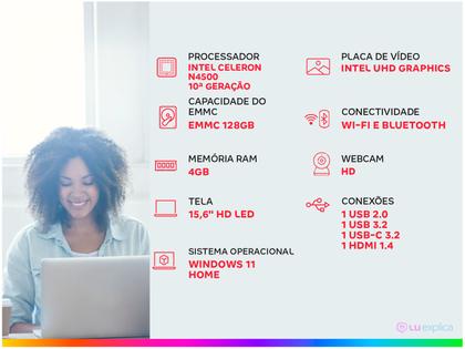 Imagem de Notebook ASUS Vivobook Go 15 Intel Celeron 4GB RAM 128GB eMMC 15,6" UHD Rosa Windows 11+ Microsoft 365 Personal Office E510KA-BR833WS