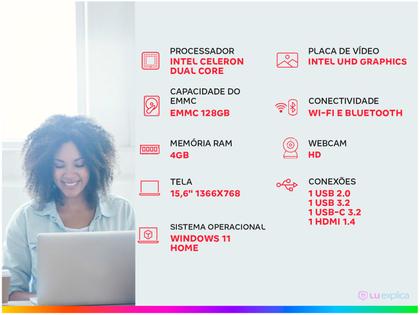 Imagem de Notebook ASUS Vivobook Go 15 Intel Celeron 4GB RAM 128GB eMMC 15,6" UHD Star Black Windows 11+ Microsoft 365 Personal Office E510KA-BR808WS