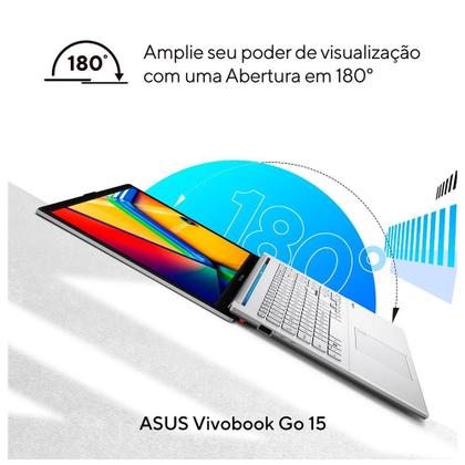 Imagem de Notebook Asus Vivobook Go 15, Intel Core i3-N305, 8GB/512 SSD W11 Home Tela 15.6" FHD, Cool Silver - E1504GA-NJ435W