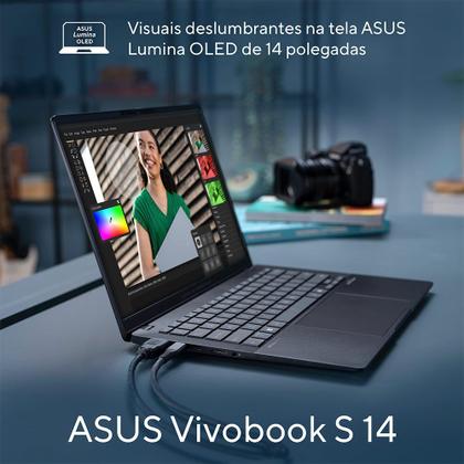 Imagem de Notebook Asus VivoBook S 14, Core Ultra7, 32GB, 1TB GB SSD, Tela de 14" OLED, Mist Blue - S5406SA-PP097W