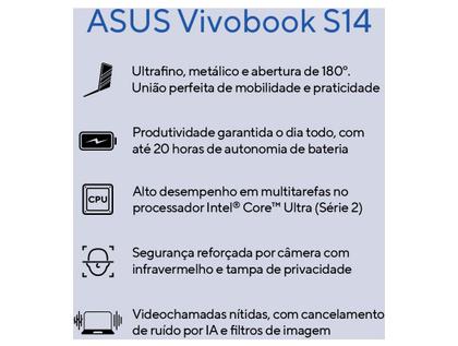 Imagem de Notebook Asus VIVOBOOK S14 Intel Core Ultra 5 com IA Integrada 225H 16GB RAM 512SSD 14' Windows 11