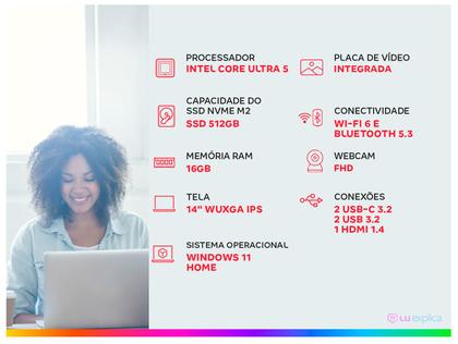 Imagem de Notebook Asus VIVOBOOK S14 Intel Core Ultra 5 com IA Integrada 225H 16GB RAM 512SSD 14' Windows 11