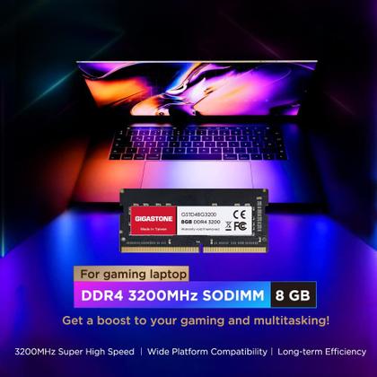 Imagem de Notebook DDR4 RAM Gigastone de 8 GB 3200 MHz SODIMM de 260 pinos