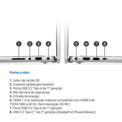 Imagem de Notebook Dell 14" FHD+ Intel Core 5 120U 8GB 512GB SSD Windows 11 Prata DC14-C5120U-C10 + 1Y Onsite +Complete Care