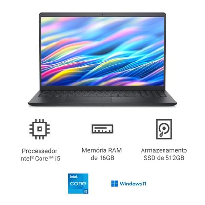 Imagem de Notebook Dell 15 DC15-I51334U-M70 15.6" Full HD 13ª Gen Intel Core i5 16GB 512GB SSD Win 11 Preto Carbono
