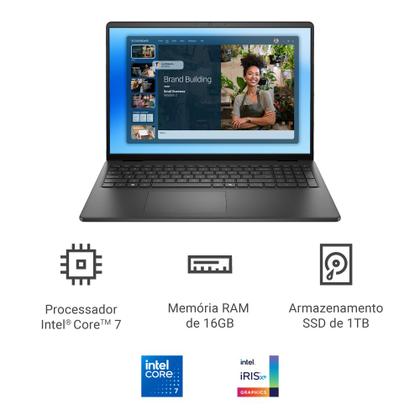 Imagem de Notebook Dell 16" FHD+ Intel Core 7 150U 16GB 1TB SSD Linux Preto DC16-C7150U-U50