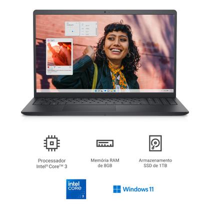 Imagem de Notebook Dell Inspiron 15.6" Full HD Intel Core 3-100U 8GB 1TB SSD Win 11 Preto Carbono I15-I3100-M25P