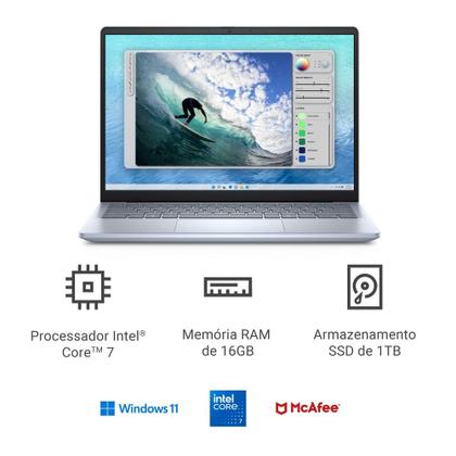 Imagem de Notebook Dell Inspiron I14-I150U-M70M 14" FHD+ Intel Core 7 150U 16GB 1TB SSD Win 11 Prata Gelo + Mouse Dell WM118