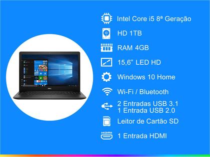 Notebook Dell Inspiron i15-3583-A2XP Intel Core i5 - 4GB 1TB 15,6