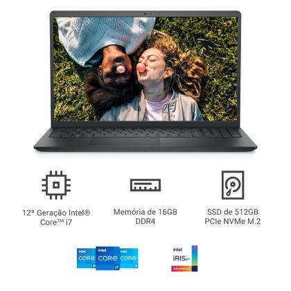 Notebook Dell Inspiron I15-I120K-U45P 15.6" Full HD 12ª Geração Intel Core i7 16GB 512GB SSD Linux Preto Imagem de Notebook Dell Inspiron I15-I120K-U45P 15.6" Full HD 12ª Geração Intel Core i7 16GB 512GB SSD Linux Preto