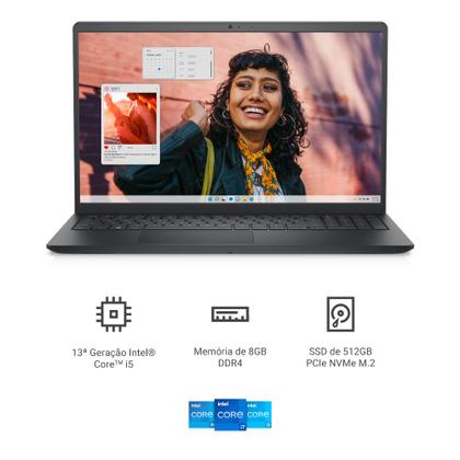 Imagem de Notebook Dell Inspiron I15-I1300-U30P 15.6" Full HD 13ª Gen Intel Core i5 8GB 512GB SSD Linux Preto Carbono