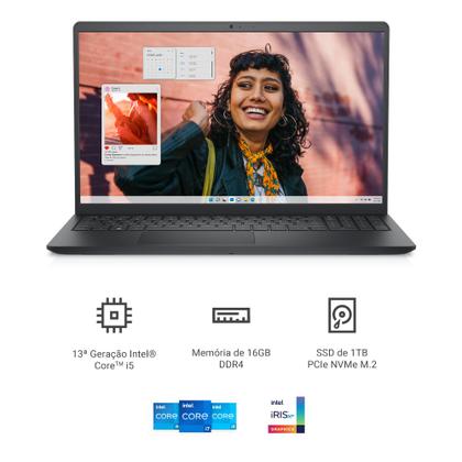 Notebook Dell Inspiron I15-I1300-U60P 15.6" Full HD 13ª Gen Intel Core i5 16GB 1TB SSD Linux Preto Carbono Imagem de Notebook Dell Inspiron I15-I1300-U60P 15.6" Full HD 13ª Gen Intel Core i5 16GB 1TB SSD Linux Preto Carbono