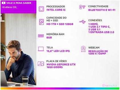 Imagem de Notebook Gamer Acer Nitro 5 AN515-54-58CL Intel Core i5 8GB 1TB HD 128GB SSD GTX 1650 15.6' Endless