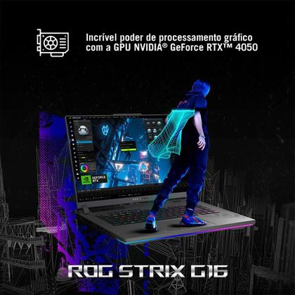 Imagem de Notebook Gamer ASUS Rog Strix G16 Intel Core I7, 8gb Ram, GeForce Rtx 4050, Ssd 512gb, 16" Fhd, 165hz, Keepos, Eclipse Gray - G614ju-N3367