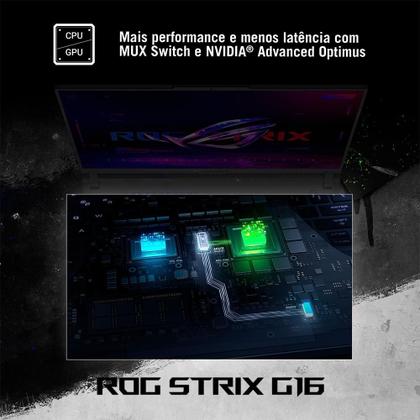 Imagem de Notebook Gamer ASUS Rog Strix G16 Intel Core I7, 8gb Ram, GeForce Rtx 4050, Ssd 512gb, 16" Fhd, 165hz, Keepos, Eclipse Gray - G614ju-N3367