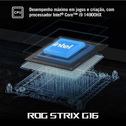 Imagem de Notebook Gamer ASUS ROG Strix G16, Intel Core i9 14900HX, RTX5060, 16GB, 512 SSD, W11 Home, 16" FHD 240Hz, Cinza Eclipse - G615JMR-S5001W