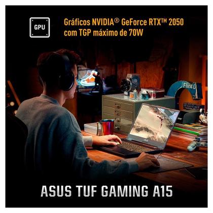 Imagem de Notebook Gamer ASUS TUF Gaming A15, AMD RYZEN 7 7435HS, 16GB RAM, 512GB SSD, RTX 2050, W11 Home, 15,6" FHD, Preto Grafite - FA506NFR-HN060W