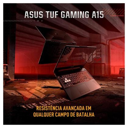 Imagem de Notebook Gamer ASUS TUF Gaming A15, AMD RYZEN 7 7435HS, 8GB RAM, 512GB SSD, RTX 2050 KeepOS, 15,6" FHD, Preto Grafite - FA506NFR-HN069