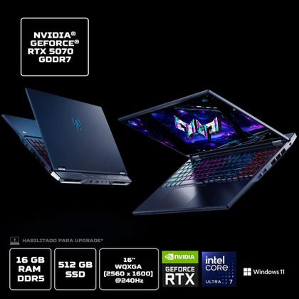 Imagem de Notebook Gamer Predator Helios Neo 16 AI PHN16-73-76TF Intel Core Ultra 7 255HX 16GB RAM 512GB SSD RTX 5070 WQXGA 16"