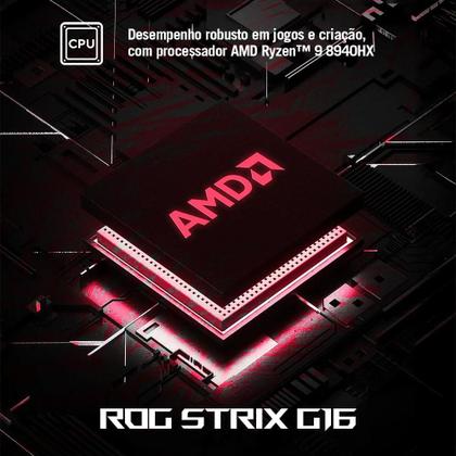 Imagem de Notebook Gamer ROG Strix G16 G614PM RTX 5060 Ryzen 9 8940HX 16GB RAM 512 GB SSD W11 Tela 16" FHD 165Hz Gray - RV108W