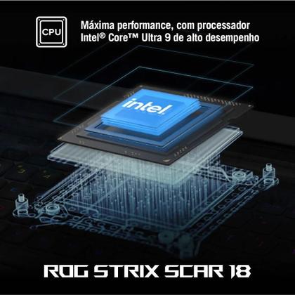 Imagem de Notebook Gamer ROG Strix SCAR 18 G835LX NVIDIA RTX5090 Intel Core Ultra 9 275HX 64GB Ram 4TB SSD Windows 11 Home Tela 18" 240Hz Black - SA013W