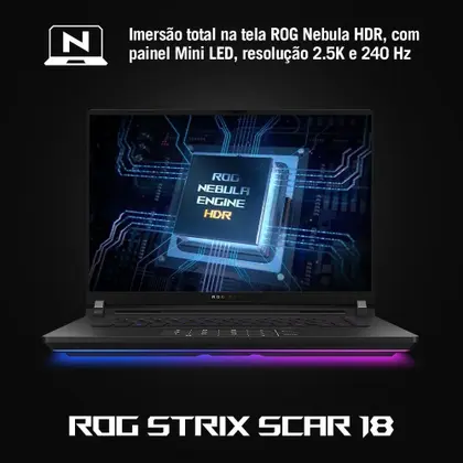 Imagem de Notebook Gamer ROG Strix SCAR 18 G835LX NVIDIA RTX5090 Intel Core Ultra 9 275HX 64GB Ram 4TB SSD Windows 11 Home Tela 18" 240Hz Black - SA013W