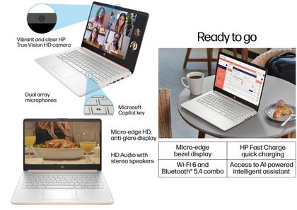 Imagem de Notebook HP 14" N150 16 GB RAM 128 GB SSD Win11 S Rosa Pálido