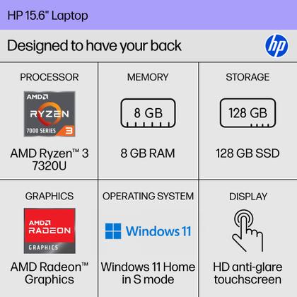 Imagem de Notebook HP 15,6" HD Touchscreen Ryzen 3 7320U 8GB RAM 128GB SSD