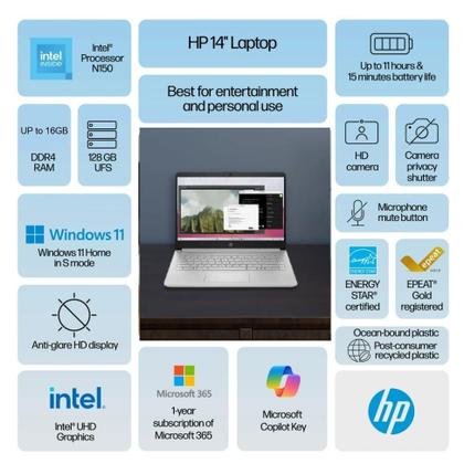 Imagem de Notebook HP 2025 Student Business 14" Intel N150 16 GB/128 GB