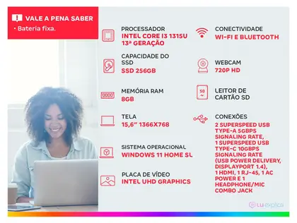 Imagem de Notebook HP 256R G9 Intel Core i3 1315U 8GB