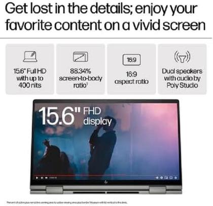 Imagem de Notebook hp envy x360 2 en 1 15 fe1082wm 15.6 intel core ultra 7 155u 16gb ram 512 ssd prata