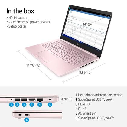 Imagem de Notebook HP Portable 14" HD Intel Quad-Core 8GB RAM 64GB rosa