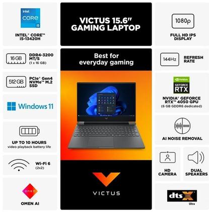 Imagem de Notebook hp victus 15 fa2701wm 15.6 polegadas intel core i5 13420h 16gb ram 512gb ssd com gtx 4050 de 6gb