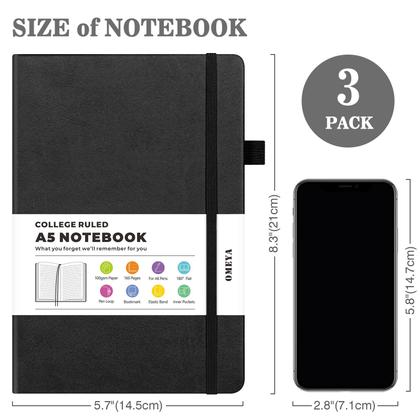 Imagem de Notebook Journal OMEYA A5 - 160 Páginas (Pacote com 3) - Pautado