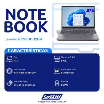 Imagem de Notebook Lenovo Idea SLIM 15.3P I5-13420H 8GB SSD512GB W11 - 83NS0002BR Cinza Bivolt
