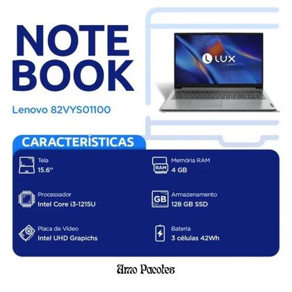 Imagem de Notebook Lenovo IdeaPad 1 Intel Core i31215U gb Mem 128GB SSD Tela 15.6 polegadas Sistema Operacional Linux