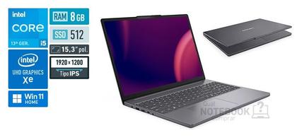 Imagem de Notebook Lenovo IdeaPad 3i Intel Core i5 13ªG Tela 15,3 Full hd WiFi 8GB RAM 512GB SSD