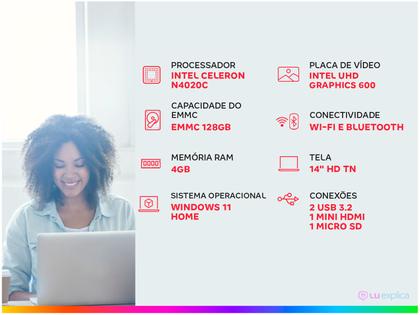 Imagem de Notebook Multi Ultra UB251 4GB RAM 128GB eMMC 14" HD Windows 11 UB251 + Mouse Sem Fio