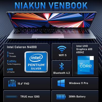Imagem de Notebook NIAKUN 15,6" 8 GB de RAM 512 GB SSD Intel Celeron N4000 Win11