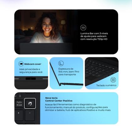 Imagem de Notebook Positivo Vision i15M Com Minitela Intel Core 3 N350 Linux 16GB RAM 256GB SSD Wi-Fi 6 - 15,6" Full HD IPS Preto