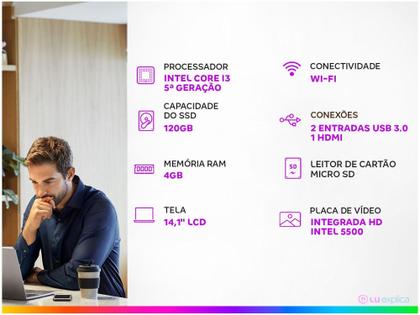 Imagem de Notebook Ultra UB423 Intel Core i3 4GB - 120GB SSD 14,1” Full HD LCD Linux