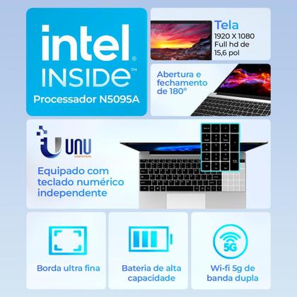 Imagem de Notebook UNU EZBook S7 15.6 Pol RAM 12Gb SSD 256Gb Intel N5095A